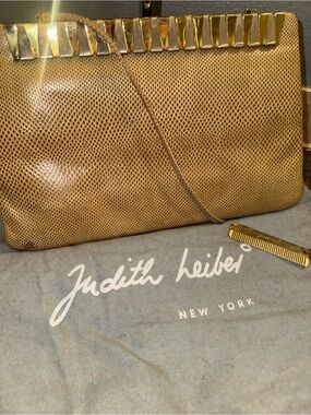 Judith Leiber Karung exotic snake skin cross body with dust bag and comb